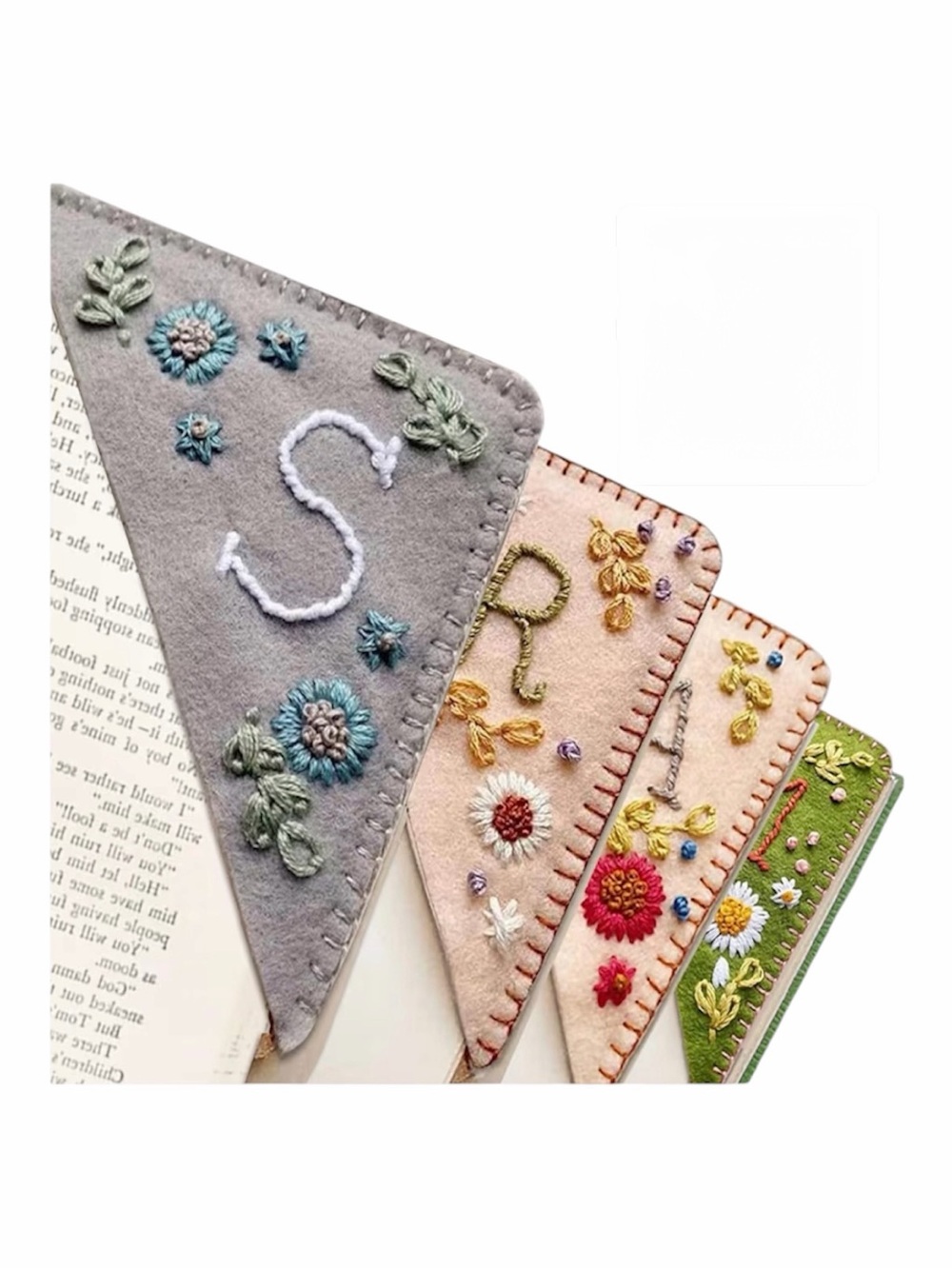 Handmade Upcycled Embroidered Floral Felt Corner Bookmark | Book Lover Gift - Picture 3 of 4